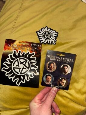 Supernatural bundle sticker, patch, and 4 pins